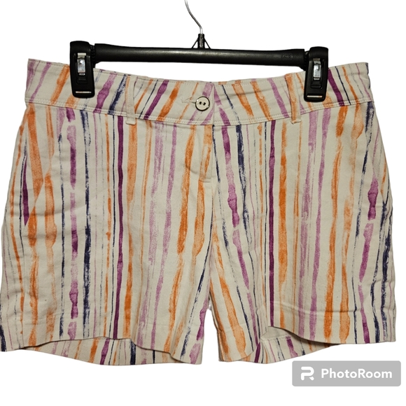 Isaac Mizrahi watercolor pastel striped print shorts Size 6 - Picture 1 of 3